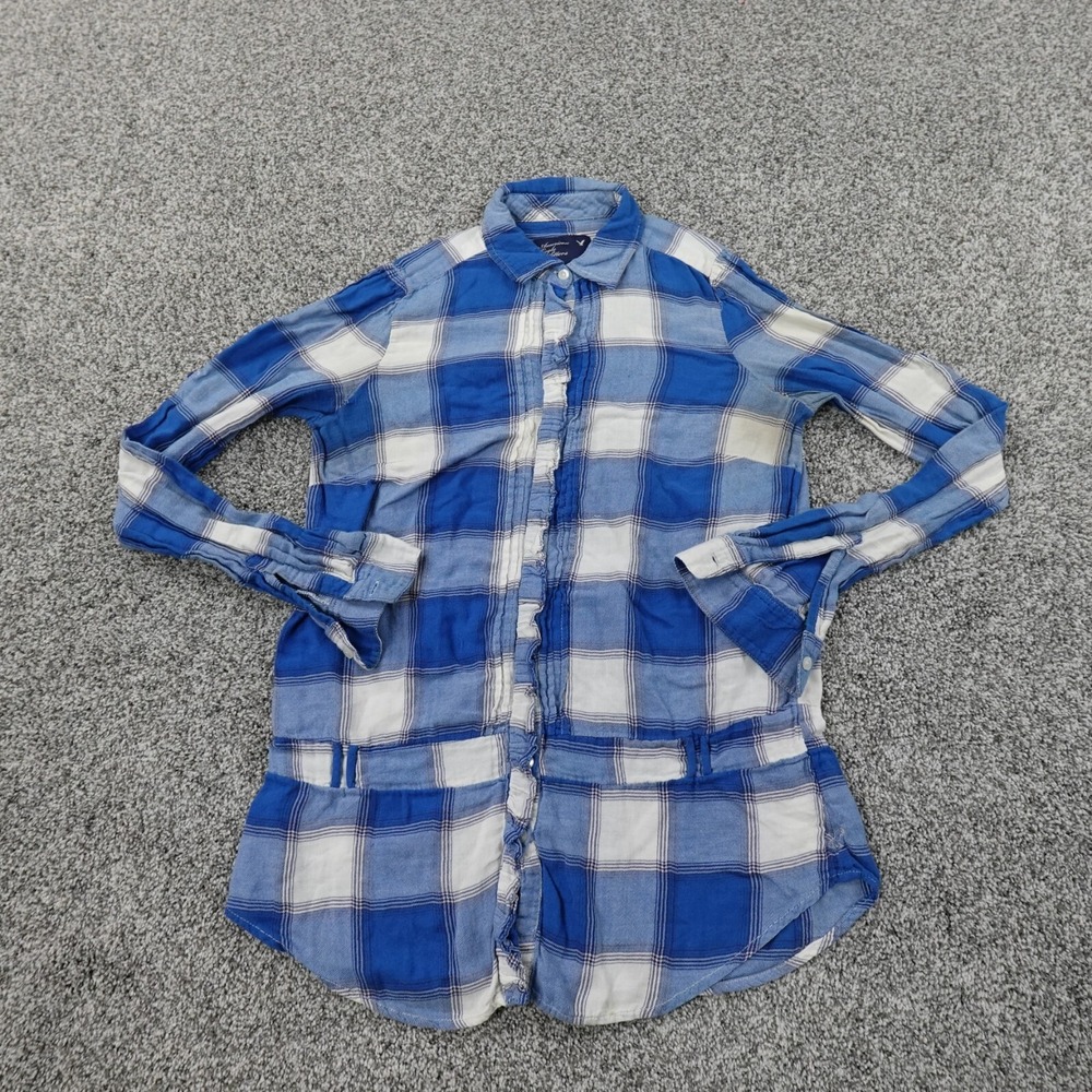 American‎ Eagle Shirt Womens 4 Blue White Long Sleeve Button Up Preppy Casual AE